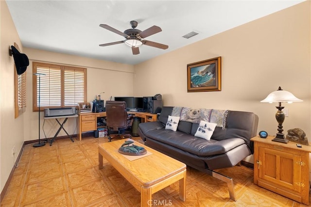 11116 Wayfield Rd, Riverside, CA 92505 - living area with an office area and ceiling fan