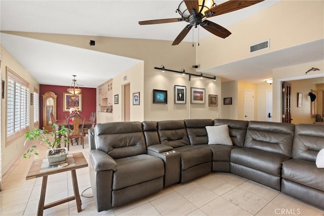 11116 Wayfield Rd, Riverside, CA 92505 - living area featuring light tile patterned floors and a ceiling fan