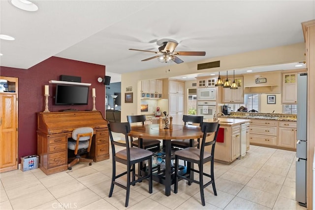11116 Wayfield Rd, Riverside, CA 92505 - dining space with a ceiling fan, light tile patterned floors, and recessed lighting