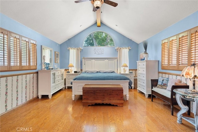 11116 Wayfield Rd, Riverside, CA 92505 - bedroom featuring light wood finished floors, beamed ceiling, a ceiling fan, and high vaulted ceiling