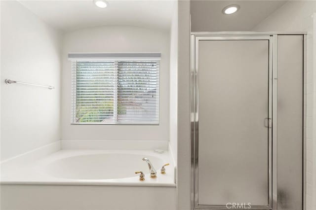 25 Vista Palermo, Lake Elsinore, CA 92532 - bathroom with a bath, a shower stall, and recessed lighting