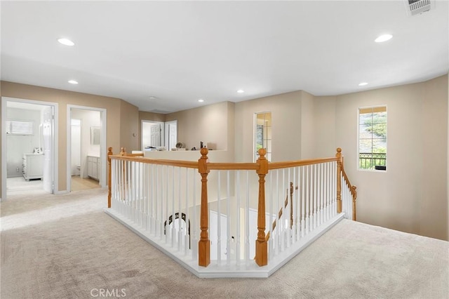 25 Vista Palermo, Lake Elsinore, CA 92532 - hallway with an upstairs landing, recessed lighting, and carpet floors