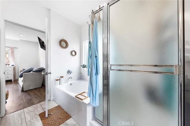 418 N Dalton Ave, Azusa, CA 91702 - bathroom with a bath, a shower stall, plenty of natural light, and marble finish flooring