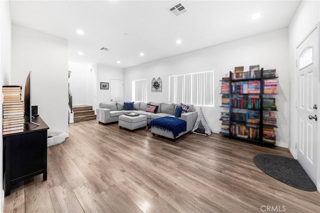 418 N Dalton Ave, Azusa, CA 91702 - living area featuring stairway, wood finished floors, and recessed lighting