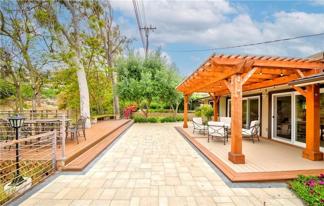 5276 Willow Wood Rd, Rolling Hills Estates, CA 90274 - view of patio featuring a pergola, outdoor dining space, and a deck