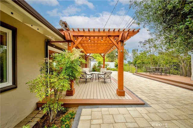 5276 Willow Wood Rd, Rolling Hills Estates, CA 90274 - wooden terrace with outdoor dining space and a pergola