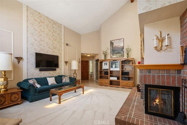 27815 Sheffield, Mission Viejo, CA 92692 - living room featuring high vaulted ceiling and a fireplace