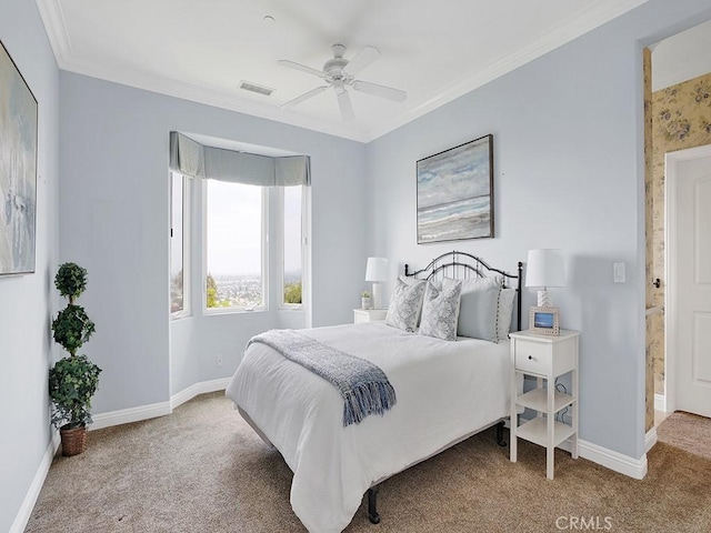 12272 Media Panorama, North Tustin, CA 92705 - bedroom with carpet, ornamental molding, and a ceiling fan