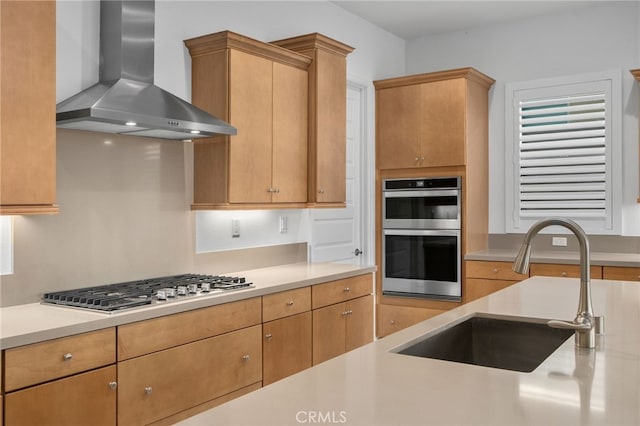 11937 Wandering Way, Corona, CA 92883 - kitchen featuring wall chimney exhaust hood, appliances with stainless steel finishes, and light countertops