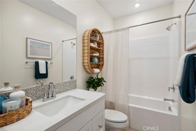 12247 Elliott Ave Unit C, El Monte, CA 91732 - bathroom with shower / bathtub combination with curtain, vanity, and tasteful backsplash
