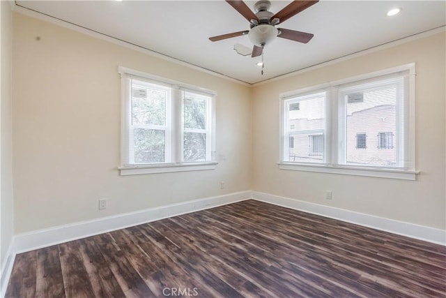 903 W 84th St, Los Angeles, CA 90044 - unfurnished room with dark wood-style flooring, crown molding, a ceiling fan, and recessed lighting