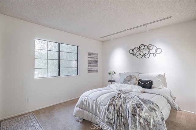 44118 Ruthron Ave, Lancaster, CA 93536 - bedroom featuring carpet, a textured ceiling, and track lighting