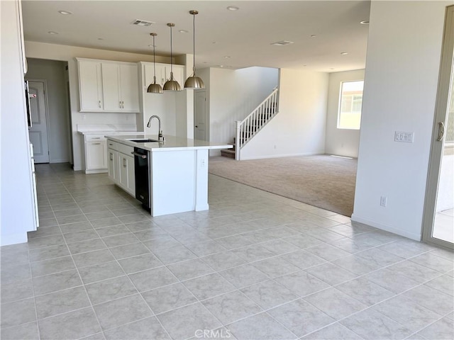 17727 Santa Lucia Ct, Riverside, CA 92503 - kitchen with open floor plan, light countertops, light tile patterned floors, and light colored carpet