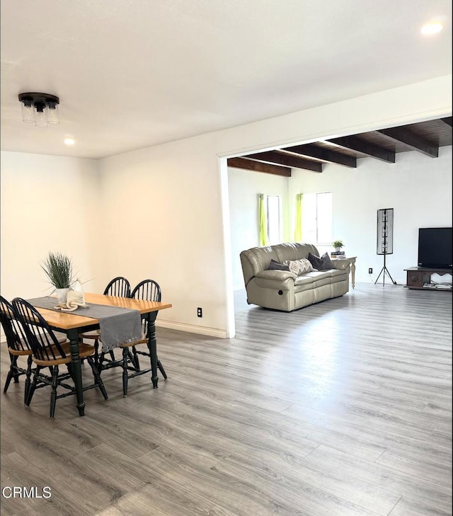 1904 N 7th St, Port Hueneme, CA 93041 - dining room featuring wood finished floors, recessed lighting, and beam ceiling