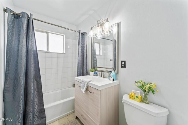 1904 N 7th St, Port Hueneme, CA 93041 - bathroom with shower / tub combo with curtain, vanity, and tile patterned flooring