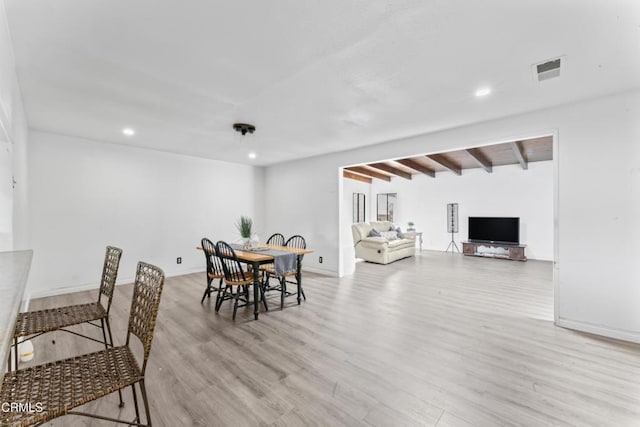 1904 N 7th St, Port Hueneme, CA 93041 - dining area featuring light wood-type flooring, recessed lighting, and beam ceiling