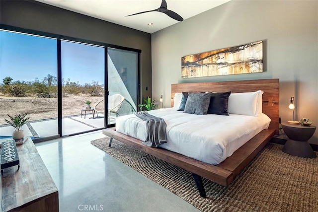 6640 Mount Shasta Ave, Joshua Tree, CA 92252 - bedroom with access to outside and ceiling fan