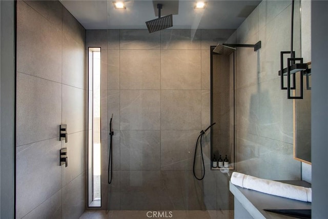 6640 Mount Shasta Ave, Joshua Tree, CA 92252 - full bathroom featuring walk in shower and tile walls