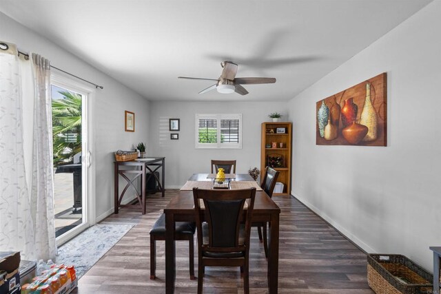 9181 Bloomdale St, Santee, CA 92071 - dining space with healthy amount of natural light, a ceiling fan, and wood finished floors