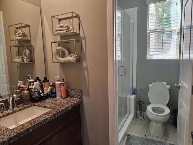 7508 Eagle Dr, Santee, CA 92071 - bathroom featuring tile patterned floors, vanity, and a shower stall