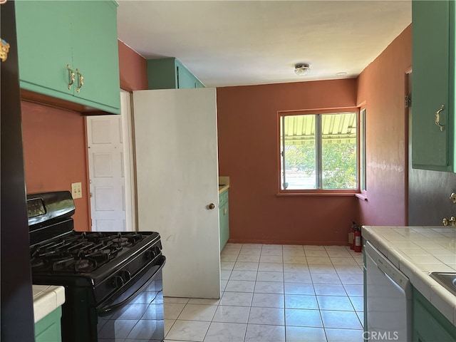 7135 Sultana Ave, San Gabriel, CA 91775 - kitchen featuring black range with gas stovetop, green cabinets, tile countertops, and dishwasher