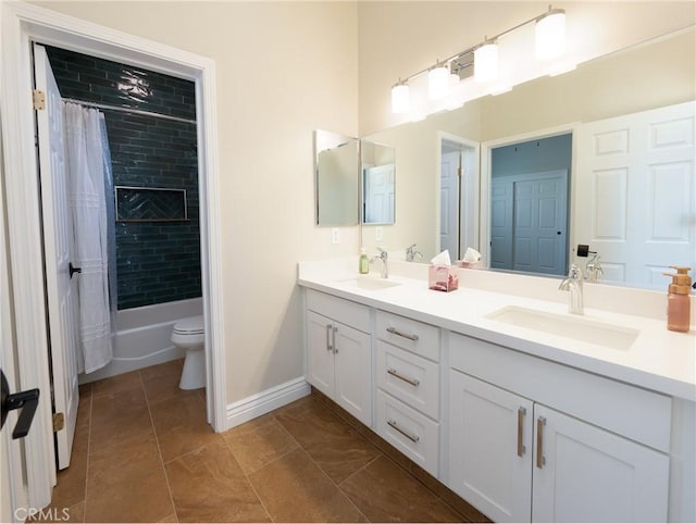 125 W Franklin Ave, Ridgecrest, CA 93555 - bathroom with double vanity, shower / bathtub combination with curtain, and tile patterned floors