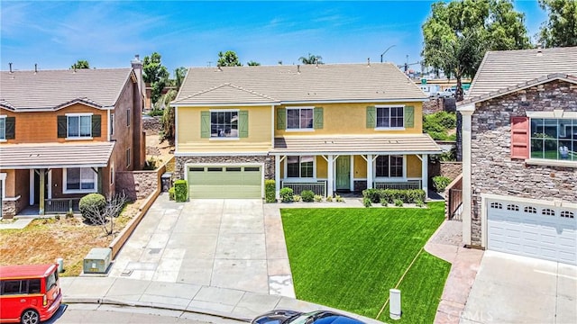 6221 Ruby Crest Way, Jurupa Valley, CA 91752 - traditional-style home with a porch, stone siding, driveway, and an attached garage