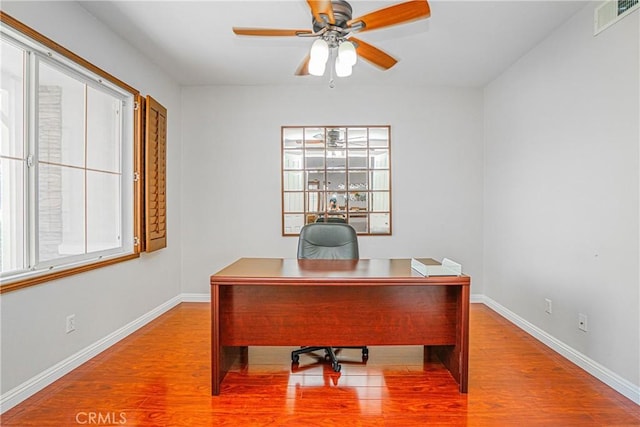 6221 Ruby Crest Way, Jurupa Valley, CA 91752 - office area featuring a ceiling fan and wood finished floors
