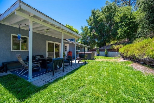 7635 Sombrilla Ave, Atascadero, CA 93422 - view of grassy yard featuring a hot tub and a patio