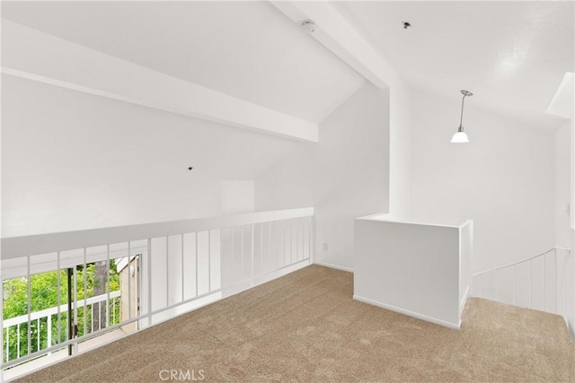 20331 Bluffside Unit A408, Huntington Beach, CA 92646 - additional living space with carpet floors, beam ceiling, and high vaulted ceiling