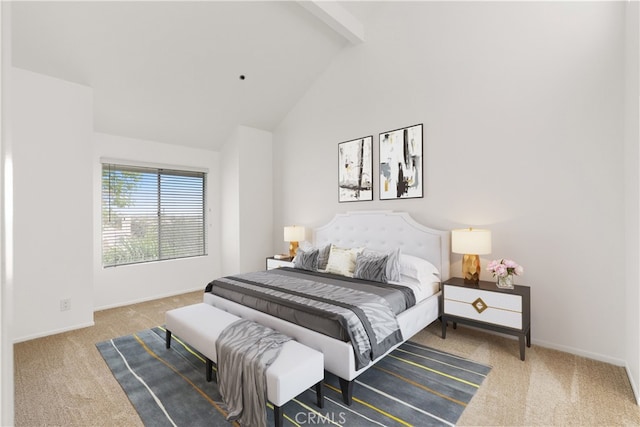 20331 Bluffside Unit A408, Huntington Beach, CA 92646 - carpeted bedroom featuring beam ceiling and high vaulted ceiling