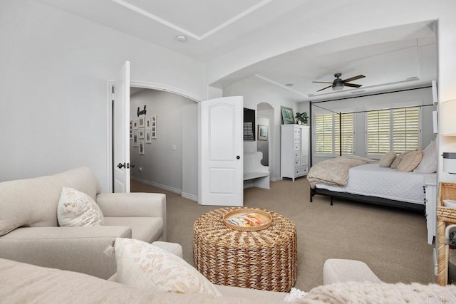 3239 Avenida La Cima, Carlsbad, CA 92009 - carpeted bedroom featuring arched walkways and a ceiling fan
