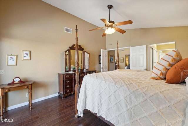 116 La Veta Dr, Camarillo, CA 93012 - bedroom with high vaulted ceiling and dark wood-type flooring