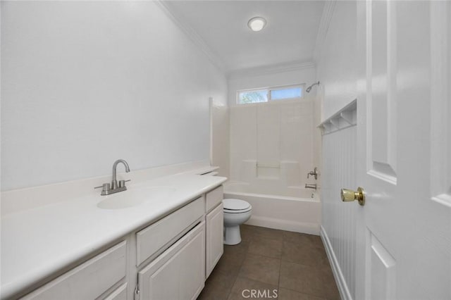 5 Vista Loreta, Lake Elsinore, CA 92532 - bathroom with vanity, crown molding, tub / shower combination, and tile patterned flooring
