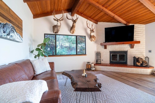 2278 Casitas Del Sol, Fallbrook, CA 92028 - living area featuring wooden ceiling, wood finished floors, and a fireplace