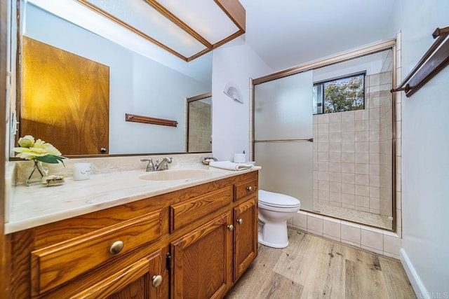 2278 Casitas Del Sol, Fallbrook, CA 92028 - bathroom featuring wood finished floors, a shower stall, and vanity