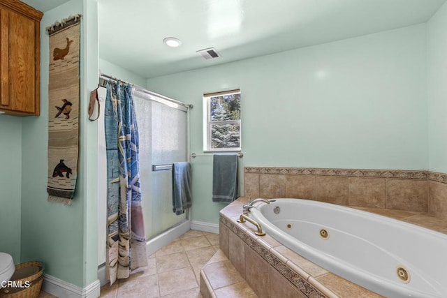 30100 Sunland Way, Tehachapi, CA 93561 - bathroom featuring a stall shower, a whirlpool tub, and tile patterned floors