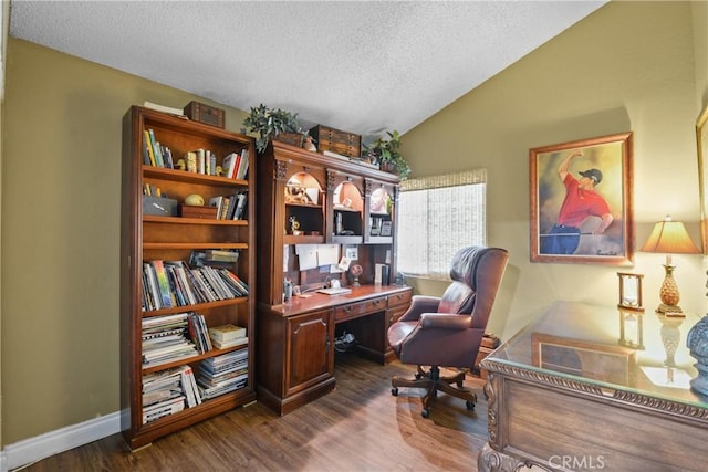 1943 Horseshoe Cir, Placentia, CA 92870 - office featuring a textured ceiling, wood finished floors, and vaulted ceiling
