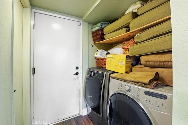 1943 Horseshoe Cir, Placentia, CA 92870 - washroom with washer and clothes dryer and dark wood-style floors