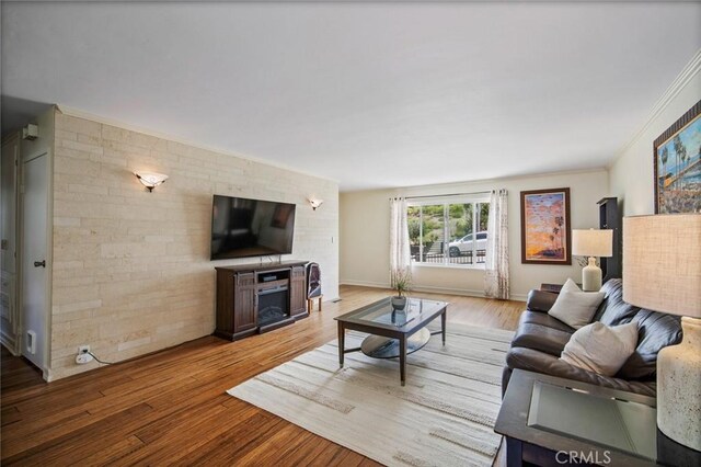 1413 Avenida De La Estrella, San Clemente, CA 92672 - living room featuring light wood-style floors, a fireplace, and crown molding