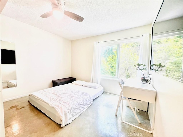 23515 Lyons Ave Unit 232, Valencia, CA 91355 - bedroom with a textured ceiling, concrete floors, and ceiling fan
