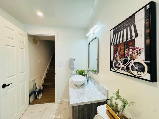 4723 La Villa Marina Unit F, Marina Del Rey, CA 90292 - bathroom with tile patterned flooring, vanity, and recessed lighting