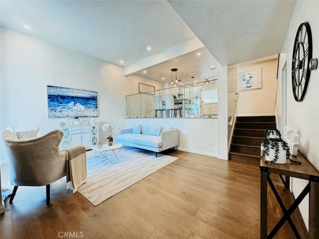 4723 La Villa Marina Unit F, Marina Del Rey, CA 90292 - living area with wood finished floors, stairs, and recessed lighting