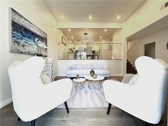 4723 La Villa Marina Unit F, Marina Del Rey, CA 90292 - living room featuring wood finished floors, stairway, and recessed lighting