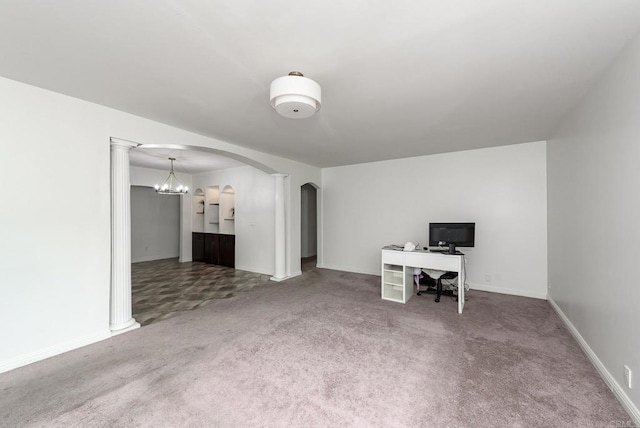 522 Garfield St, Oceanside, CA 92054 - unfurnished office featuring arched walkways, carpet, a chandelier, and ornate columns