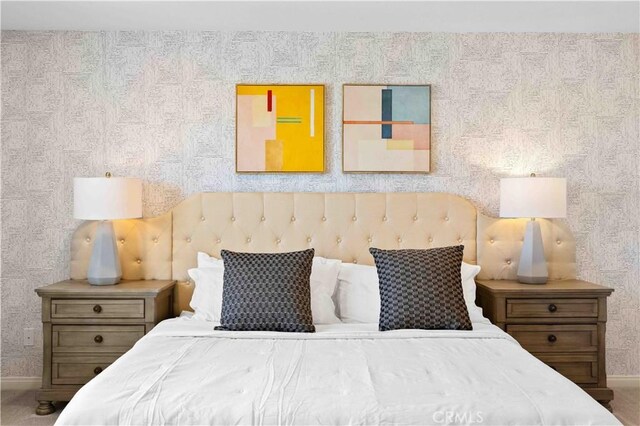 3957 E Huntington St, Ontario, CA 91761 - carpeted bedroom featuring baseboards and wallpapered walls