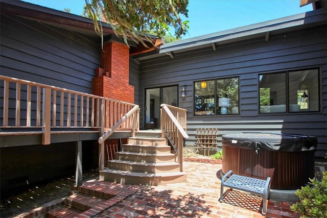 2103 Benson Ave, Cambria, CA 93428 - entrance to property with a hot tub, a wooden deck, and a patio