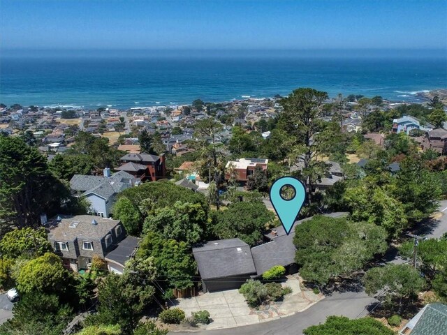 2103 Benson Ave, Cambria, CA 93428 - aerial overview of property's location featuring nearby suburban area and a large body of water