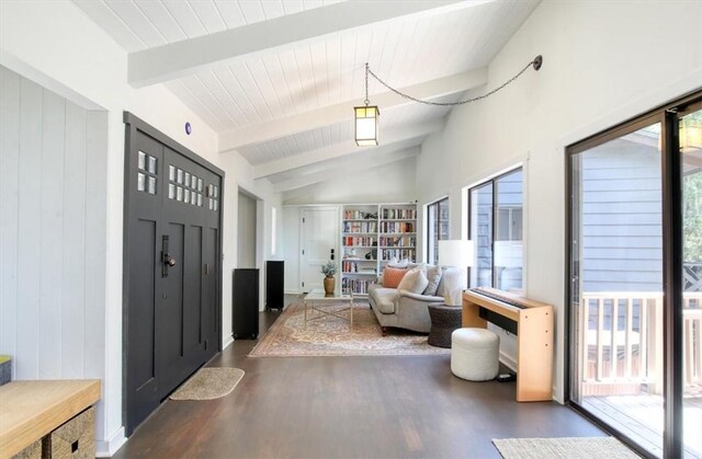 2103 Benson Ave, Cambria, CA 93428 - entrance foyer with wood finished floors, healthy amount of natural light, and wooden ceiling