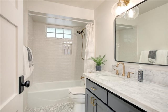 2103 Benson Ave, Cambria, CA 93428 - bathroom featuring vanity, shower / bathtub combination with curtain, and tile patterned floors